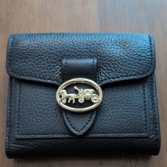 Coach Accessories - Coach Black Leather Wallet with Gold Emblem